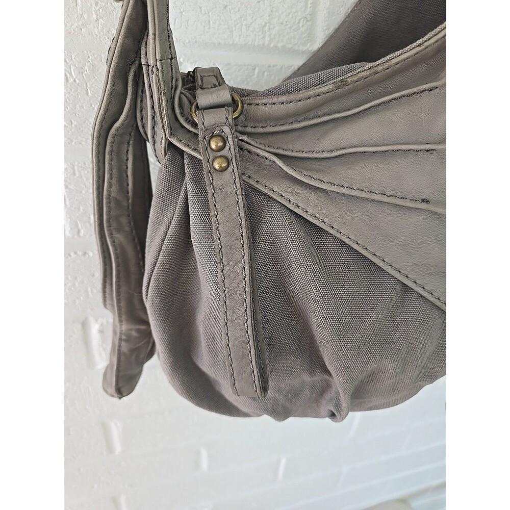 DIESEL Vintage Archive Studs Leather Cotton Shoulder Crossbody Bag Grey Y2K Rare - Picture 7 of 16